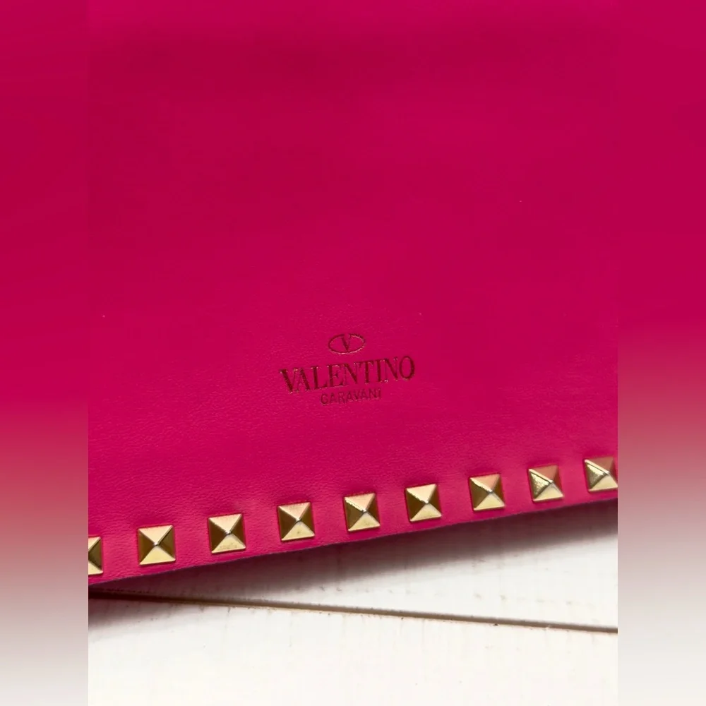 Valentino Garavani Rockstud Leather Clutch- Hot Pink